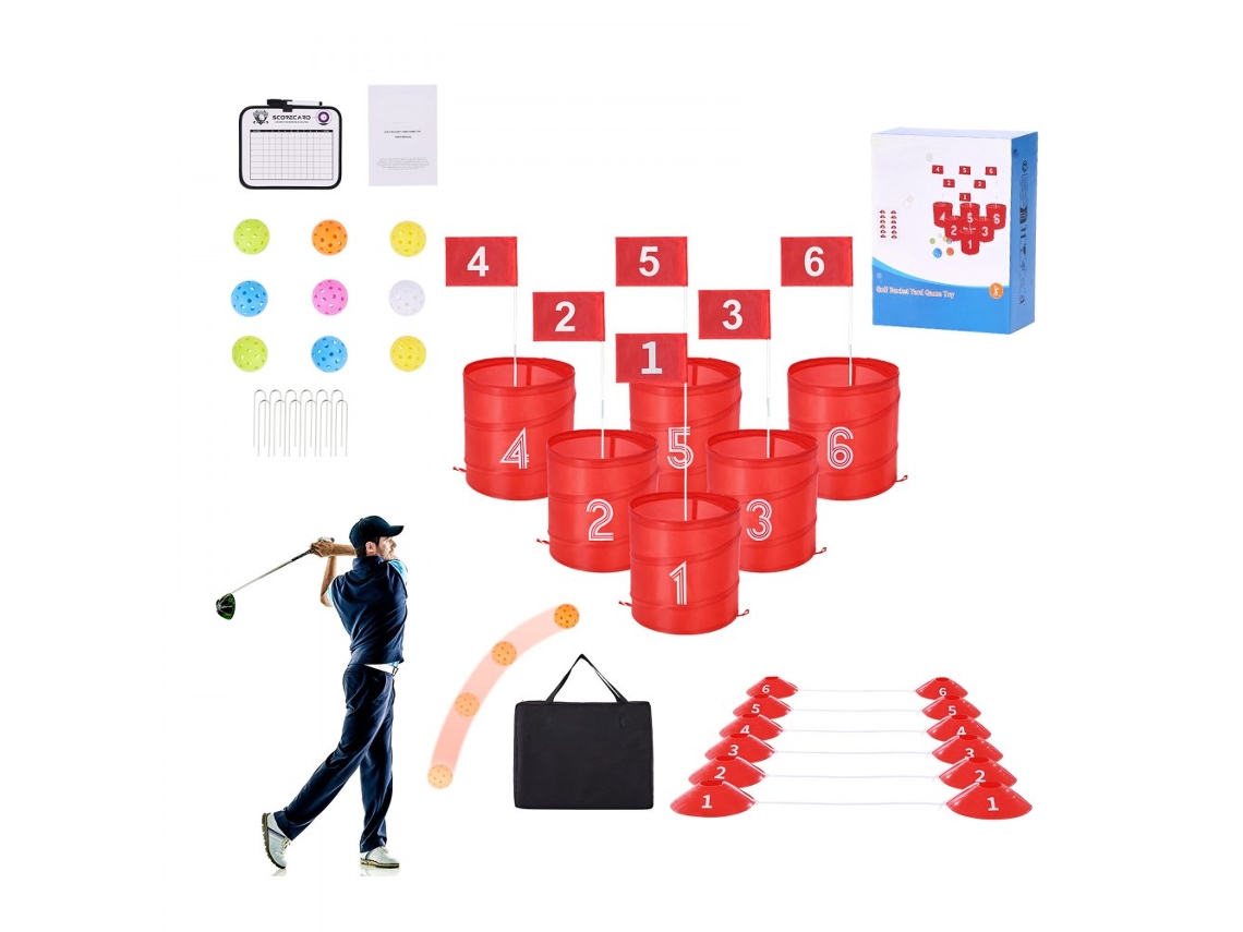 Jogo De Golfe Portátil Com 6 Buracos, Baldes, Bolas E Acessórios Tekmaquinas