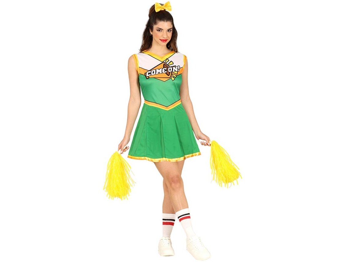 Fato de líder de claque verde para mulher