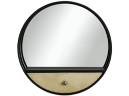 Espelho de Parede Redondo Ø61cm. Espelho Decorativo com Gaveta e Moldura em Metal e Mdf. Preto Ge