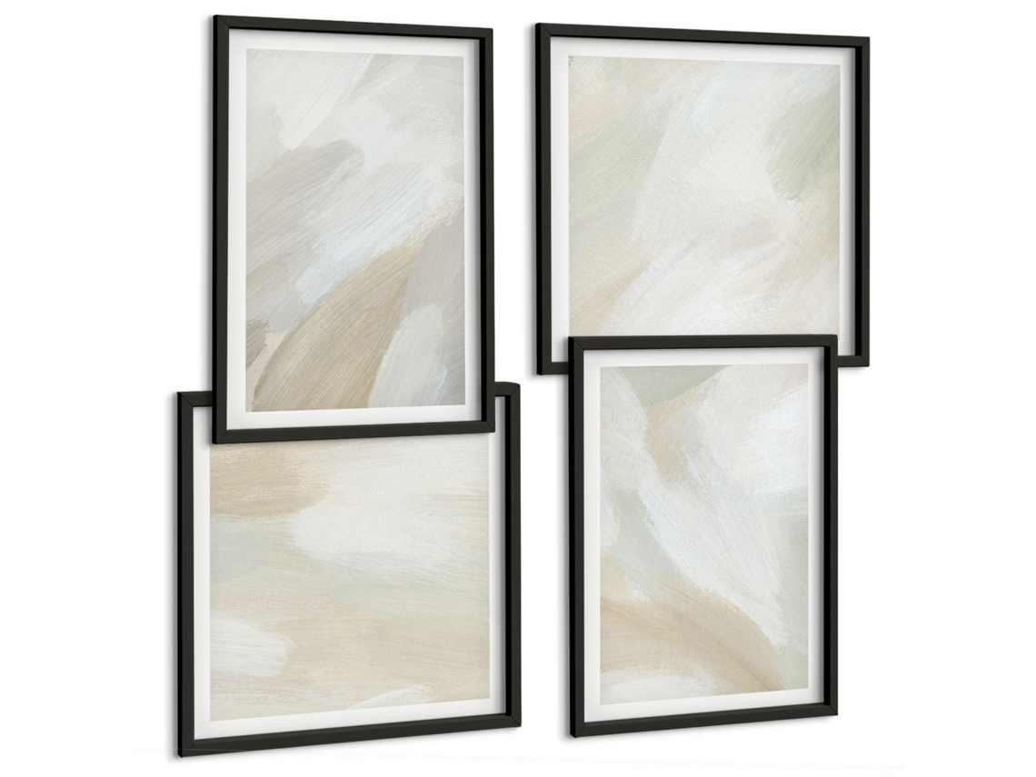 Quadros Decorativos Para Parede Ondas Abstratas Em Bege Moldura Preta Imagens Para Um Quarto Infantil Espelharte (conjunto De 4 Imagens)