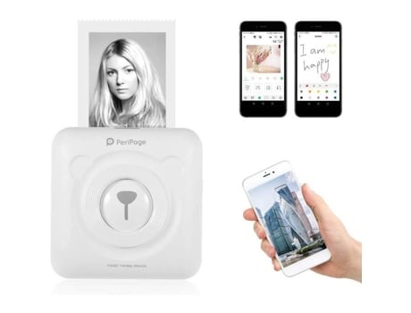 Impressora fotográfica portátil Aibecy PeriPage - Branca - Tecnologia sem fio BT 4.0 - Bateria recarregável integrada AIBECY
