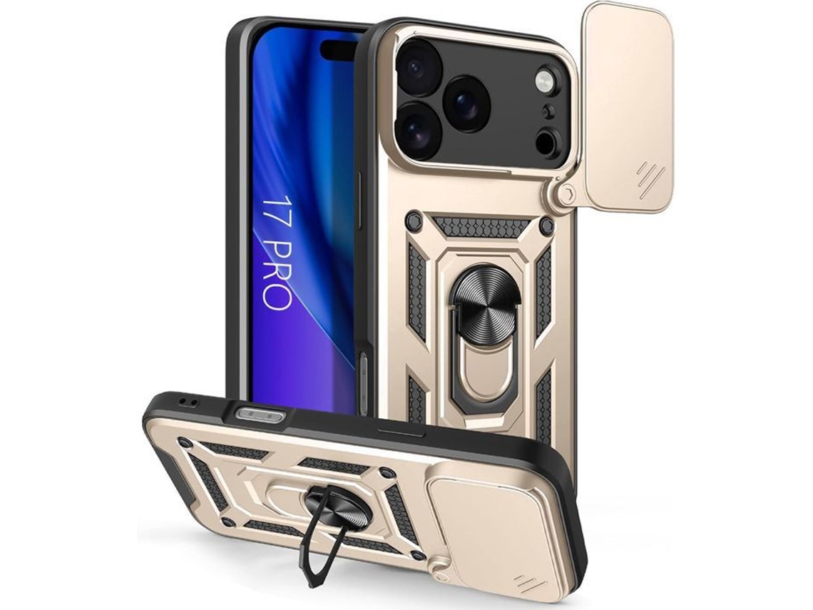 Capa Protetora Para Iphone 17 Pro - E.f.connection - Dourada - Absorção De Impacto - Tampa Deslizante Para A Câmera