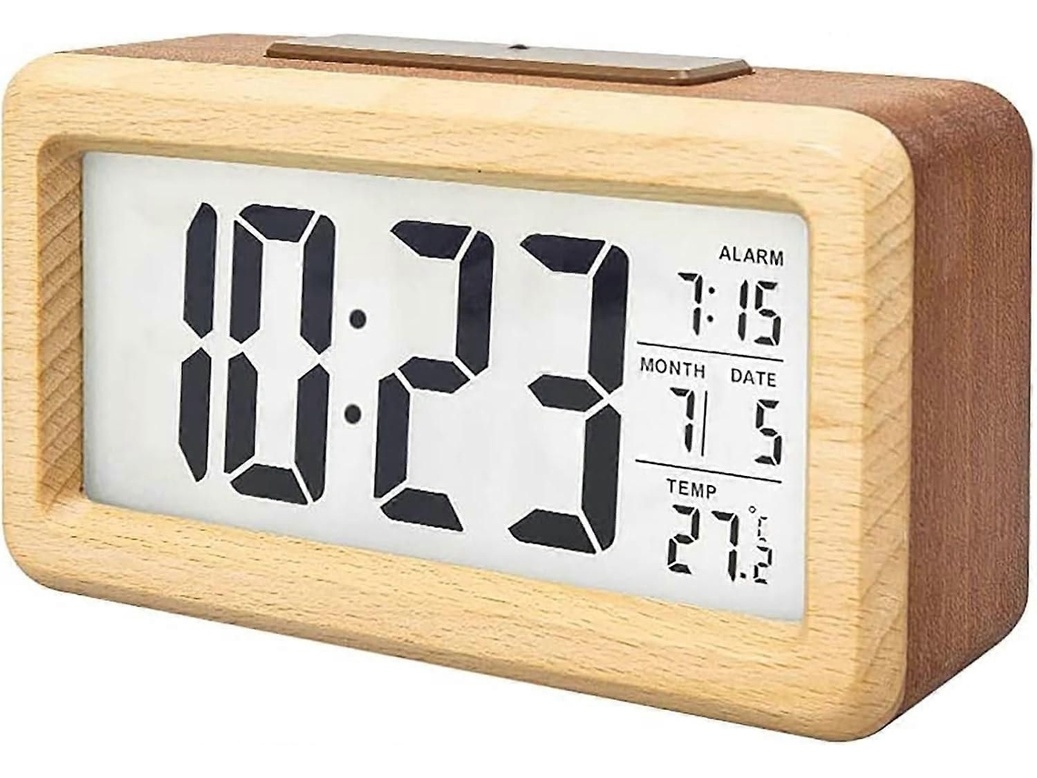 Despertador Digital De Madeira, Com Display Lcd Mostrando Temperatura E Data