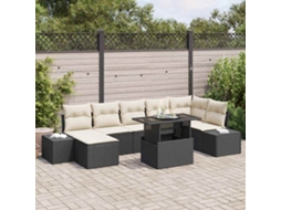 Vidaxl Conjunto De Sofá De Jardim Com Almofada 8 Pcs Preto E Creme