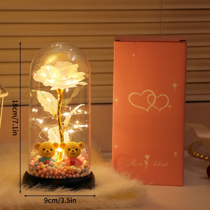 Presentes Com Flores Preservadas, Flores De Led Metalizadas, Enfeites De Flores Artificiais Que Brilham Em Garrafas De Vidro.