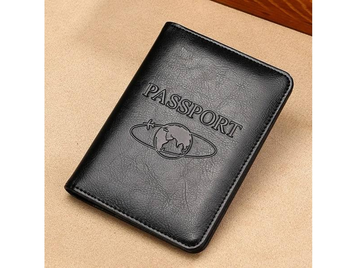 Porta passaporte com proteção RFID em couro genuíno, capa multifuncional preto AQUAFORGE