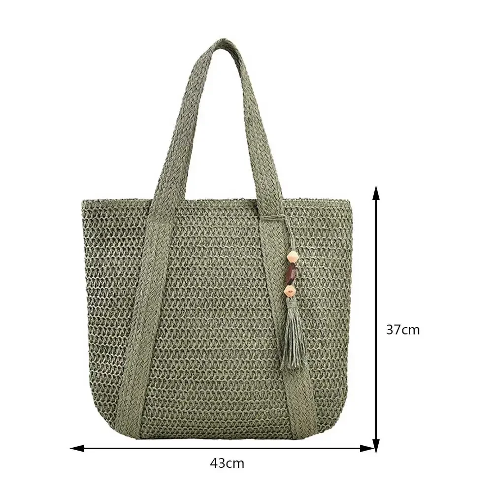 Bolsa de palha AQUAFORGE, verão, trançada, grande capacidade, com pingente, alça