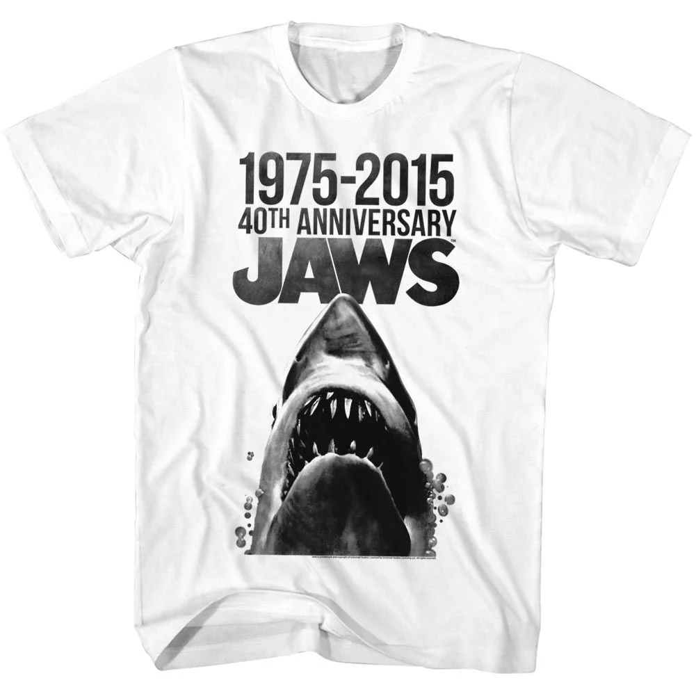 Unisex Adult T-shirt Rockinstone Jaws Movie 40 Years White Sizem