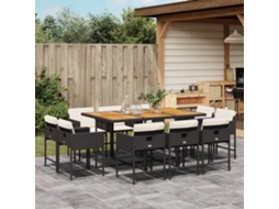 Conjunto 11 Peças Jantar P/ Jardim C/ Almofadões Vime Pe Preto Dkd Home Decor