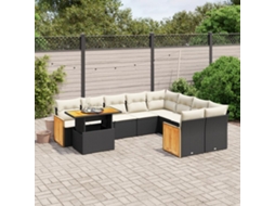 Vidaxl 10 Pcs Conjunto Sofás De Jardim C/ Almofadões Vime Pe Preto