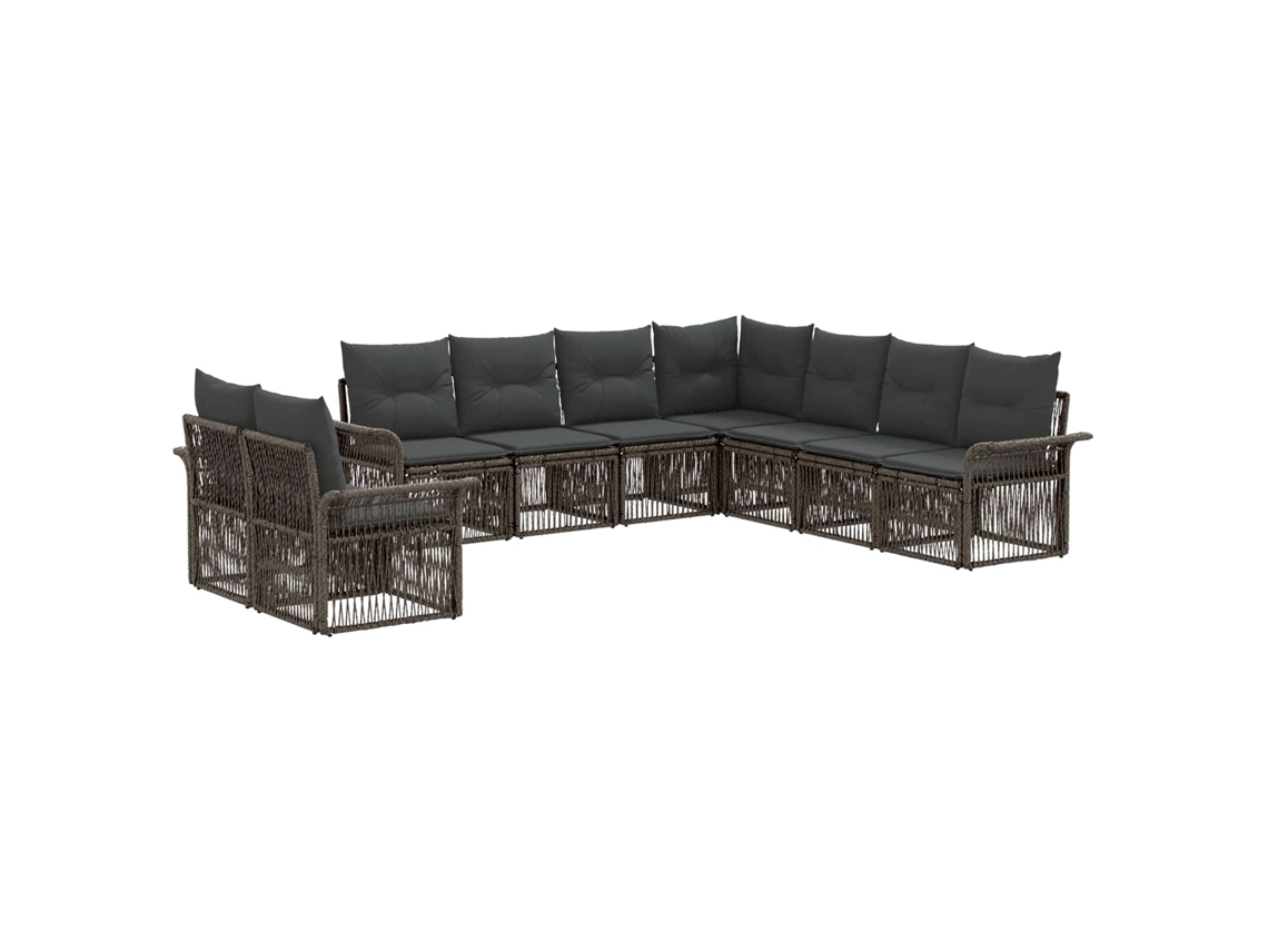 Vidaxl Conjunto De Sofá De Jardim 9 Pcs Cinzento Vime Pe