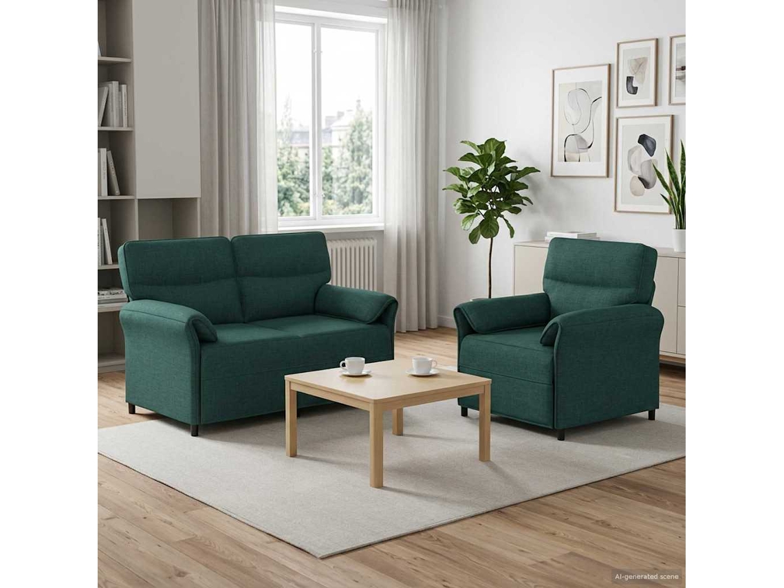 Vidaxl Conjunto De Sofás 2 Unid. Verde-escuro Tecido