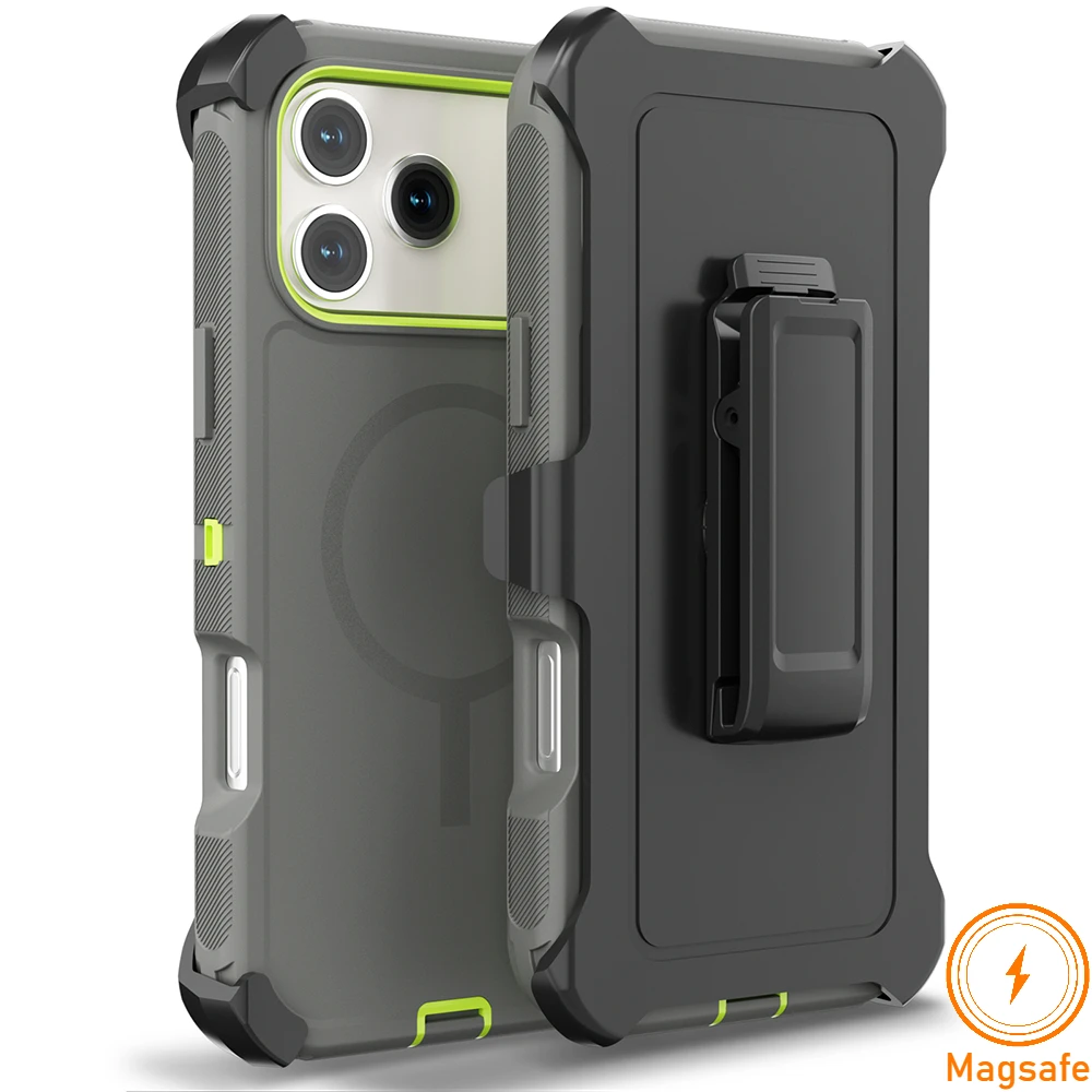 (cinza-esverdeado, Iphone 17) Capa Magnética Para Celular, Compatível Com Magsafe, Resistente E Durável, À Prova De Choque, Com Clipe.