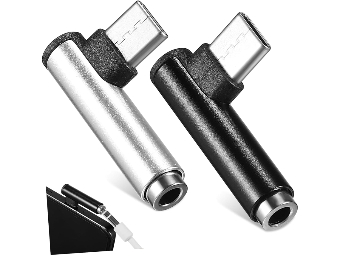 2 Adaptadores De Áudio Usb-c Com Conector De 3, 5 Mm, Plástico