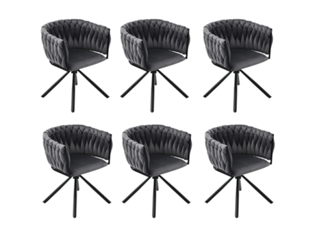 Conjunto De 6 Cadeiras Giratórias De Veludo Com Braços Pernas De Metal Cinzento Raumio