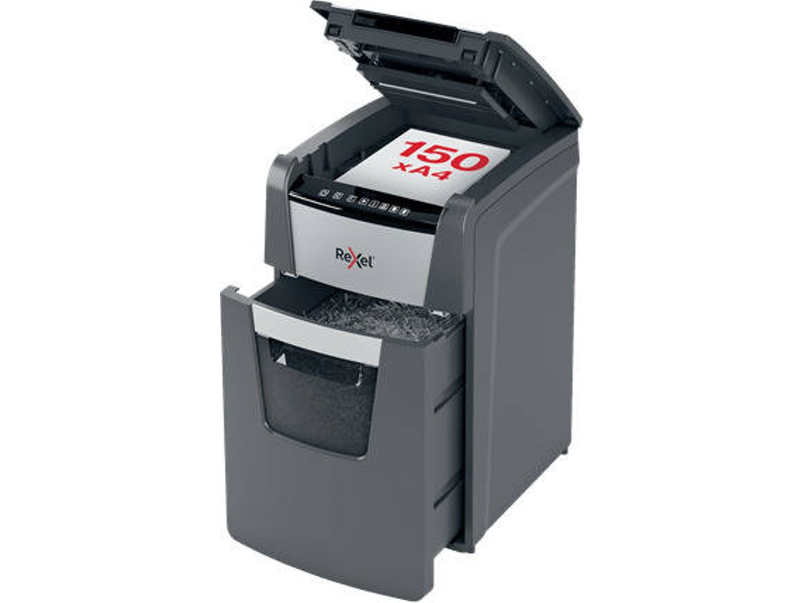 Destruidora com camara de alimentação automática até 100 folhas de papel A4 (80 g/m²) e com slot manual de até 6 folhas, transforma as folhas em micro pedaços 2x15 mm (nível P5).  Cesto 34L, 20 min de trabalho continuo.