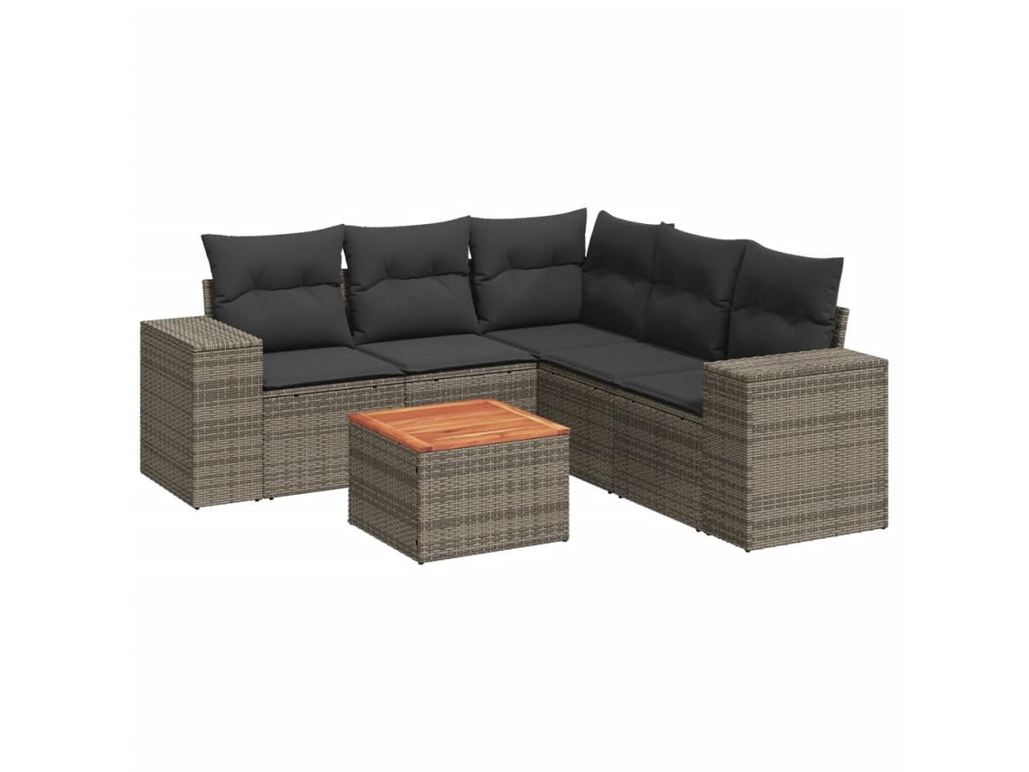 Conjunto de 6 Sofás de Jardim com Almofadões Vime Cinzento MAISON EXCLUSIVE (80x200 cm)