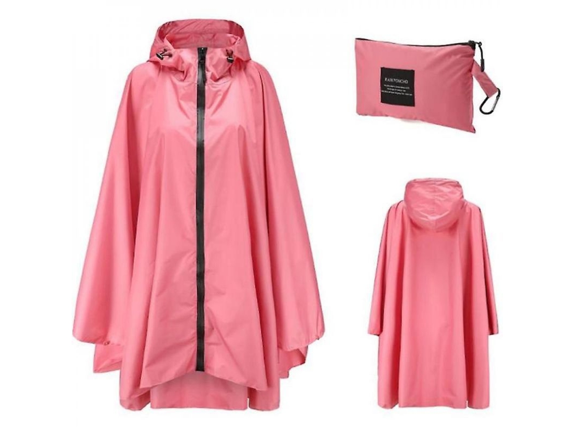 Impermeável Portátil Para Adultos, Poncho Reutilizável Com Capuz E Mangas, Leve Para Chuva Rosa Melocotón