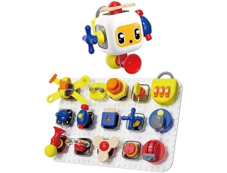 Conjunto Busy Board Delux - TOP BRIGHT - Cubo e Tabuleiro - 15 Gadgets - Fechaduras - Buzina - Botões