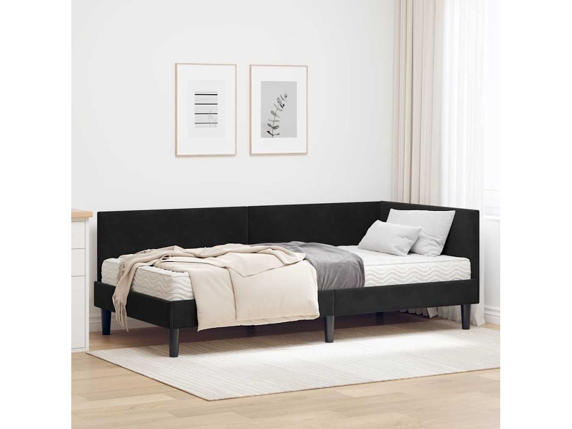 Vidaxl Estrutura De Cama De Canto Com Colchão 2 Unid. Preto Veludo