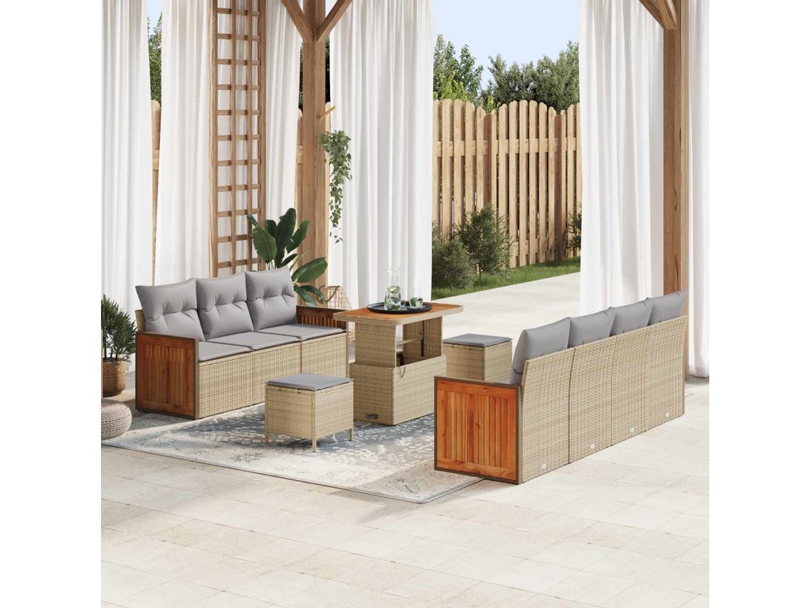 Vidaxl Conjunto De Sofá De Jardim 10 Pcs Bege E Cinza Claro