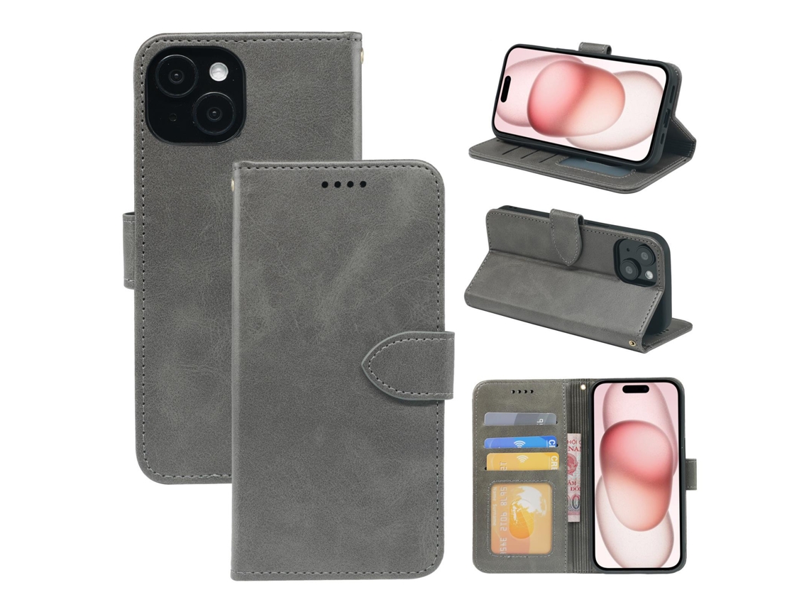Capa De Couro De Vaca Para Iphone 13, Cinza, Capa Flip Magnética Com Porta-cartões E Moldura