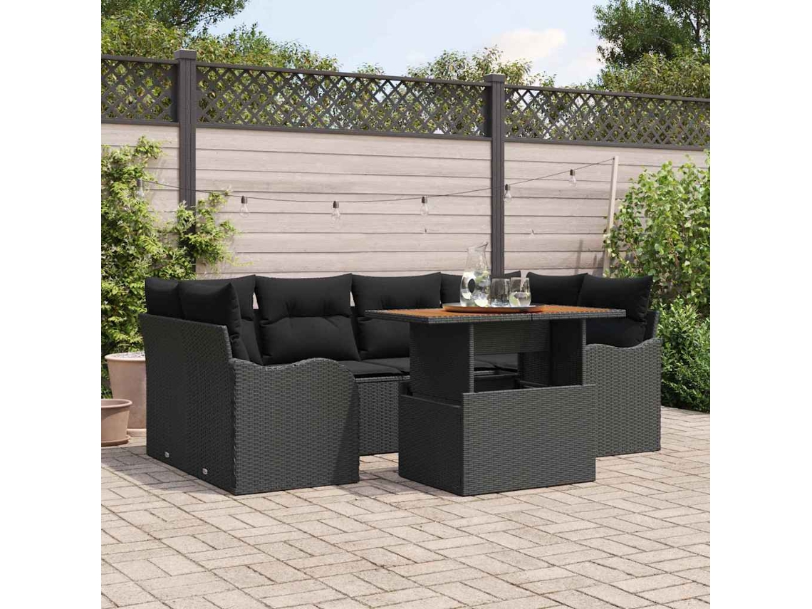 Vidaxl Conjunto De Sofá De Jardim 7 Unid. Preto