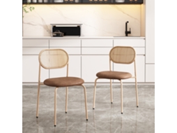Par Cadeiras Rattan Marrom Metal Modernas