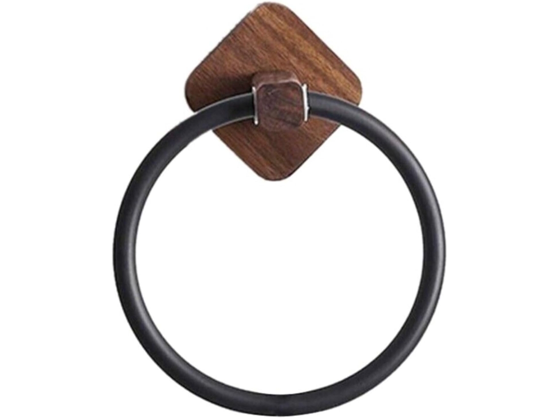 Suporte De Toalha Parede Para Banheiro Com Base Madeira E Argola