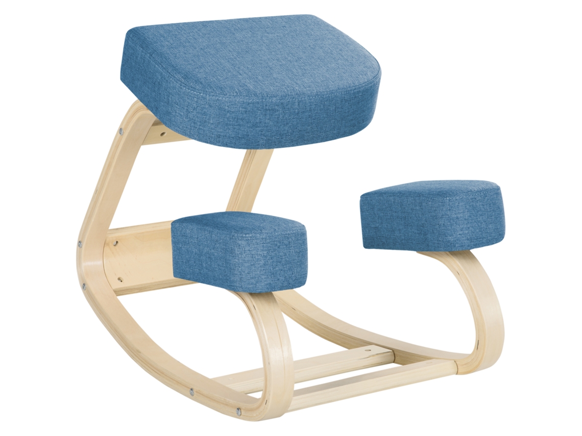 Cadeira de Joelhos Ergonômica em Madeira de Bétula com Almofada, 51x69x58cm, Azul CHEZMOI