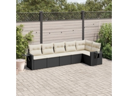 Vidaxl 6 Pcs Conjunto Sofás De Jardim C/ Almofadões Vime Pe Preto