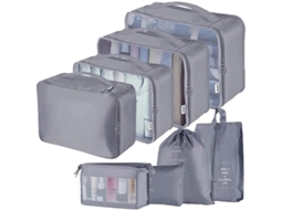 Organizadores De Bagagem 8pcs, Cubos De Viagem Impermeáveis, Compressão, Cinza Escuro