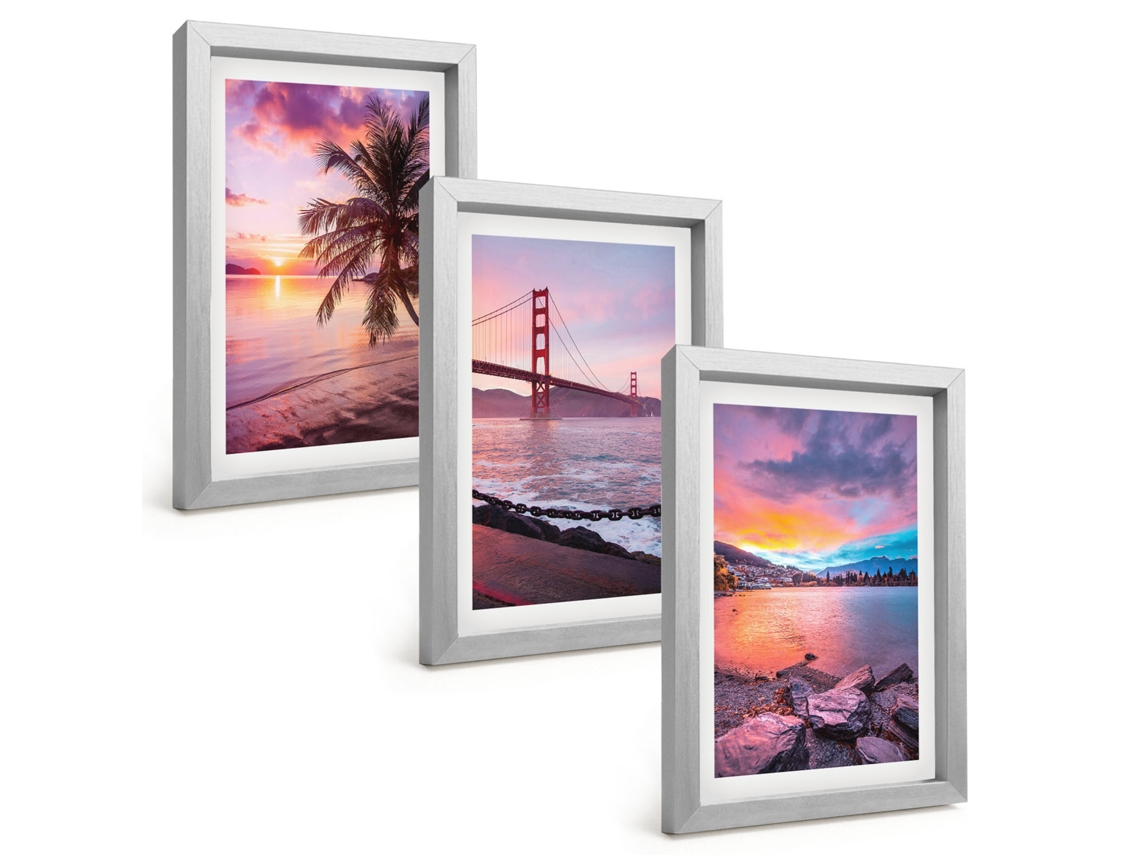 Composição De Quadros Paisagem Com Ponte Ao Pôr Do Sol Espelharte (3 Peças 20x30 Cm)