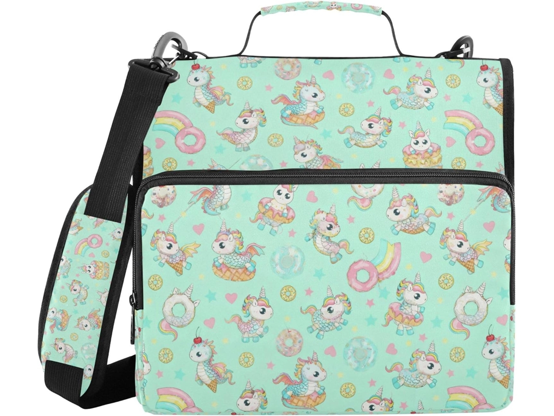 Pasta Com Fecho Zip Lock Em Verde Menta Design De Donut, Alça, Vários Bolsos De 3, 8cm, Bolsa De Armazenamento Com 3 Argolas