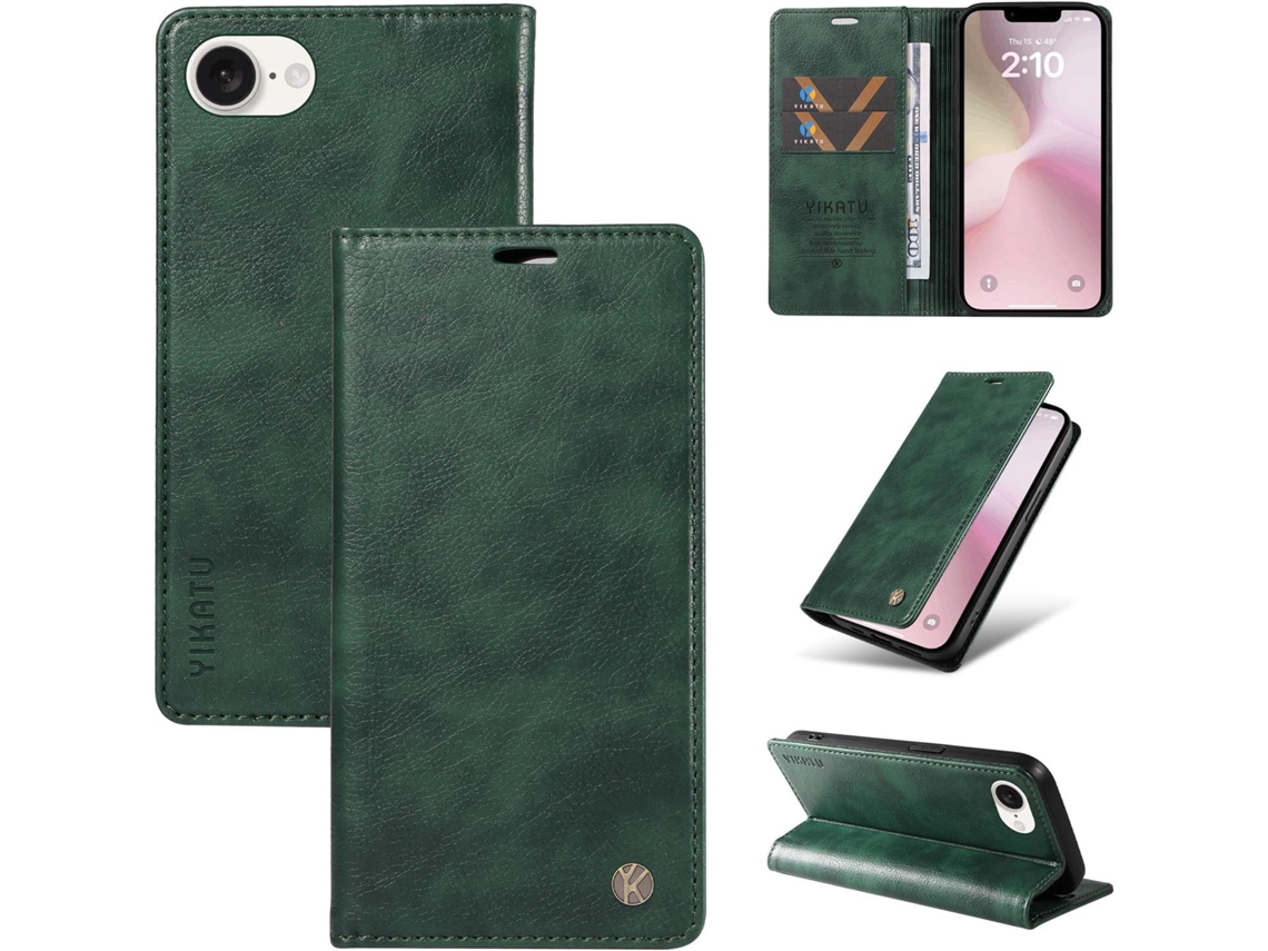 Capa Para Iphone Se 4, Capa Carteira Flip Em Couro Pu À Prova De Choque Porta Cartões Protetora Macia Tpu, Verde