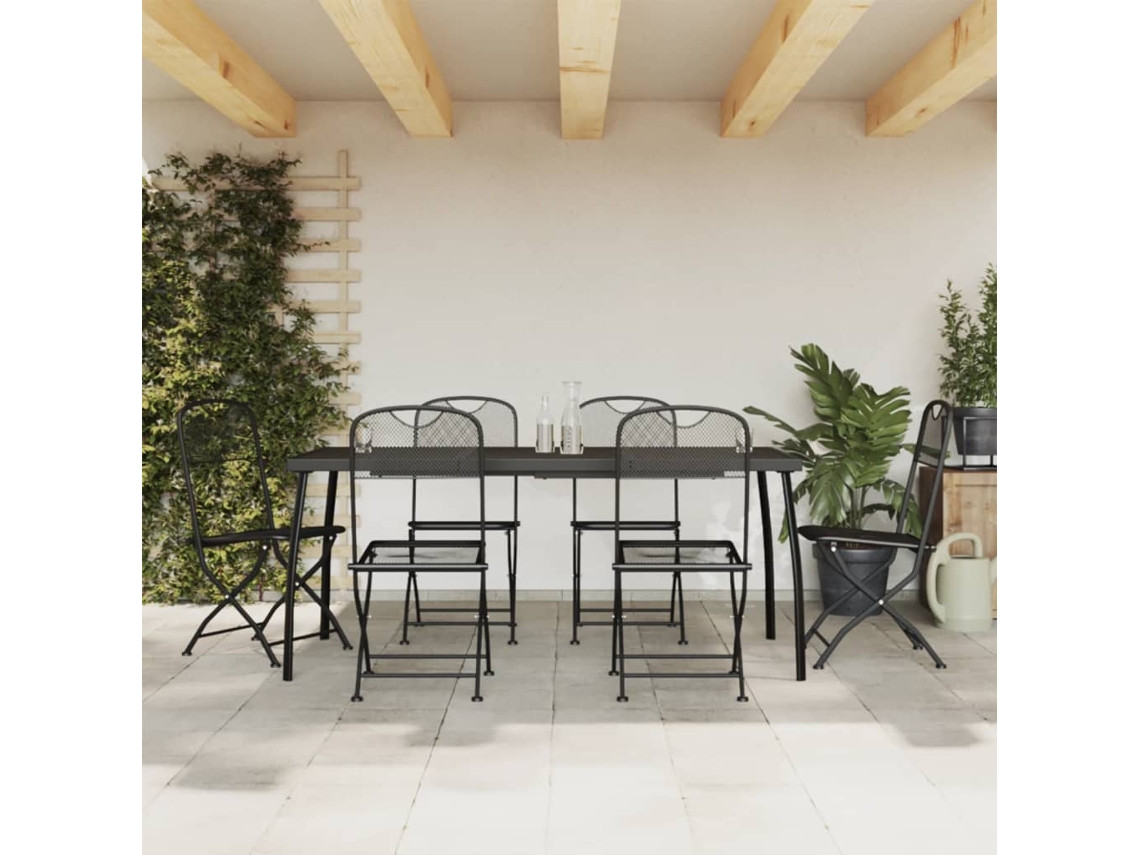 Vidaxl 7 Pcs Conjunto De Jantar Para Jardim Rede De Metal Antracite