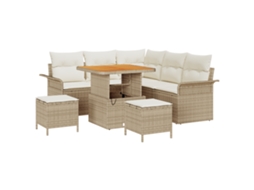 Conjunto 8 De Sofá De Jardim  Com Almofadas Vidaxl Bege Rattan Pe Acácia