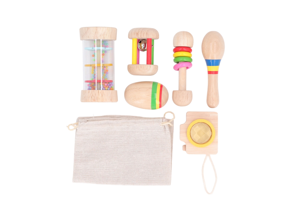 Mali conjunto de Brinquedos de Instrumento Musical Madeira para Crianças com Martelo de Areia e Sino