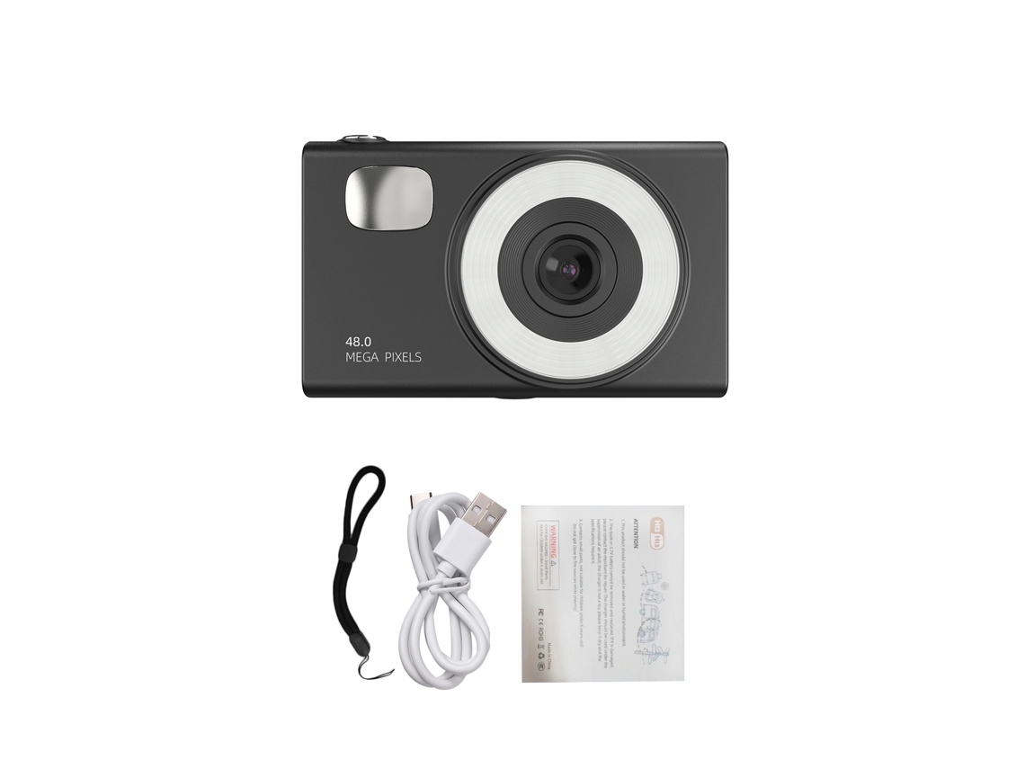 Câmera Digital 1080p 48mp Tela De 2.8 Polegadas Com Auto-foco 16x Zoom Luz Led Integrada Para Adolescentes Estudantes Amigos Preto