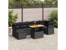 Vidaxl 8 Pcs Conjunto Sofás De Jardim Com Almofadões Vime Pe Preto