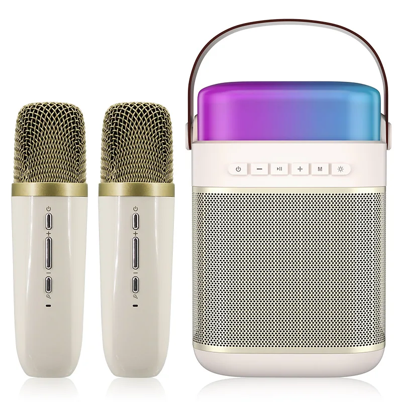 Máquina de Karaokê Portátil com Microfone Duplo Sem Fio e Caixa de Som Bluetooth Pa MDUG (branco)