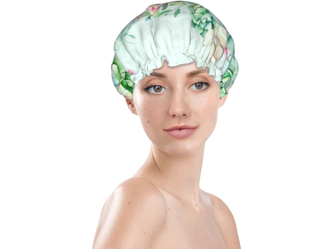 Touca De Banho Feminina, Reutilizável, Impermeável, Dupla Camada, Com Elástico, Ideal Para Cabelos Longos E Grossos