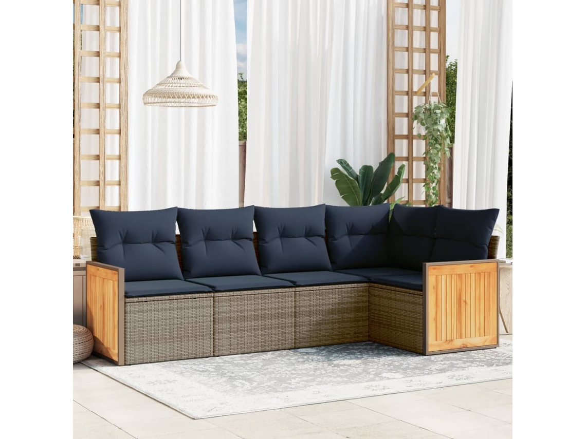 Vidaxl Conjunto De Sofá De Jardim De 5 Peças Com Almofadas Em Rattan Sintético Cinza