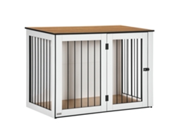 Caixa para Cães, Caixa para Cães de Estimação para Cães Grandes, Canil, Interna, 106 X 60 X 76 Cm, Carvalho+branco pt