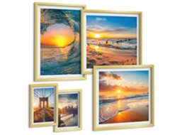 Composição De Quadros Padrões Abstratos Bege Moldura Prateada Fotos Para O Escritório Espelharte (conjunto De 5 Imagens)