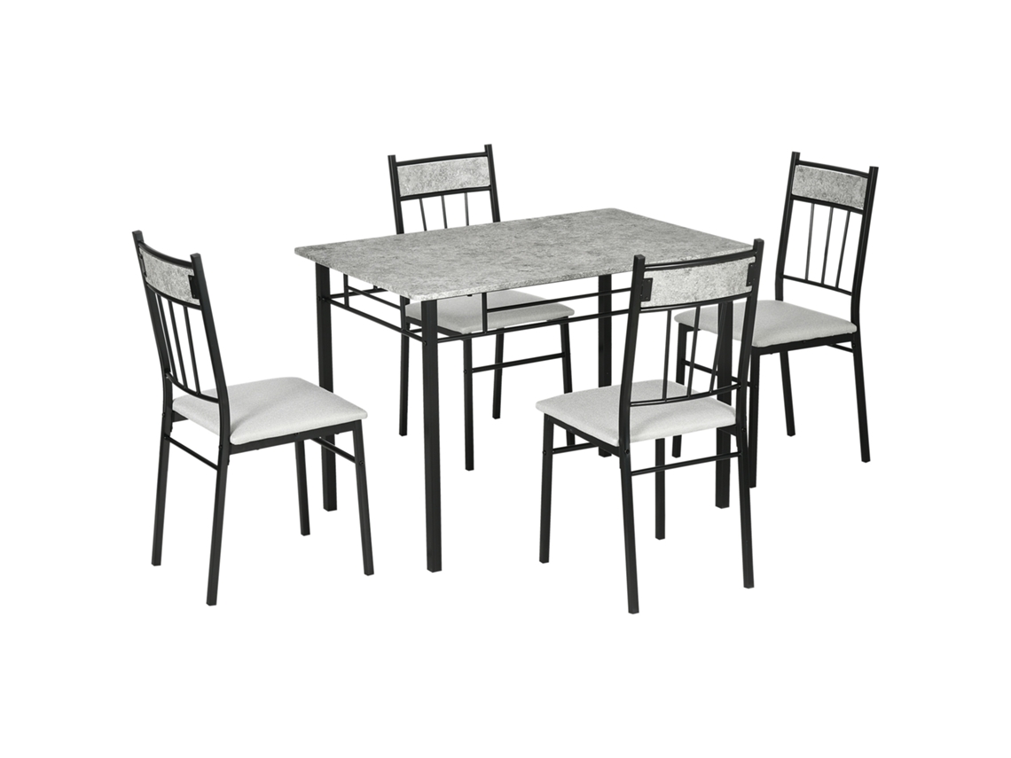 Conjunto 5 Peças Cinza/preto Mesa Retangular Metal Mdf 4 Cadeiras Jantar