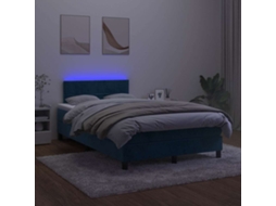 Vidaxl Cama Box Spring Colchão Led 120x190cm Couro Artif. Azul-escuro