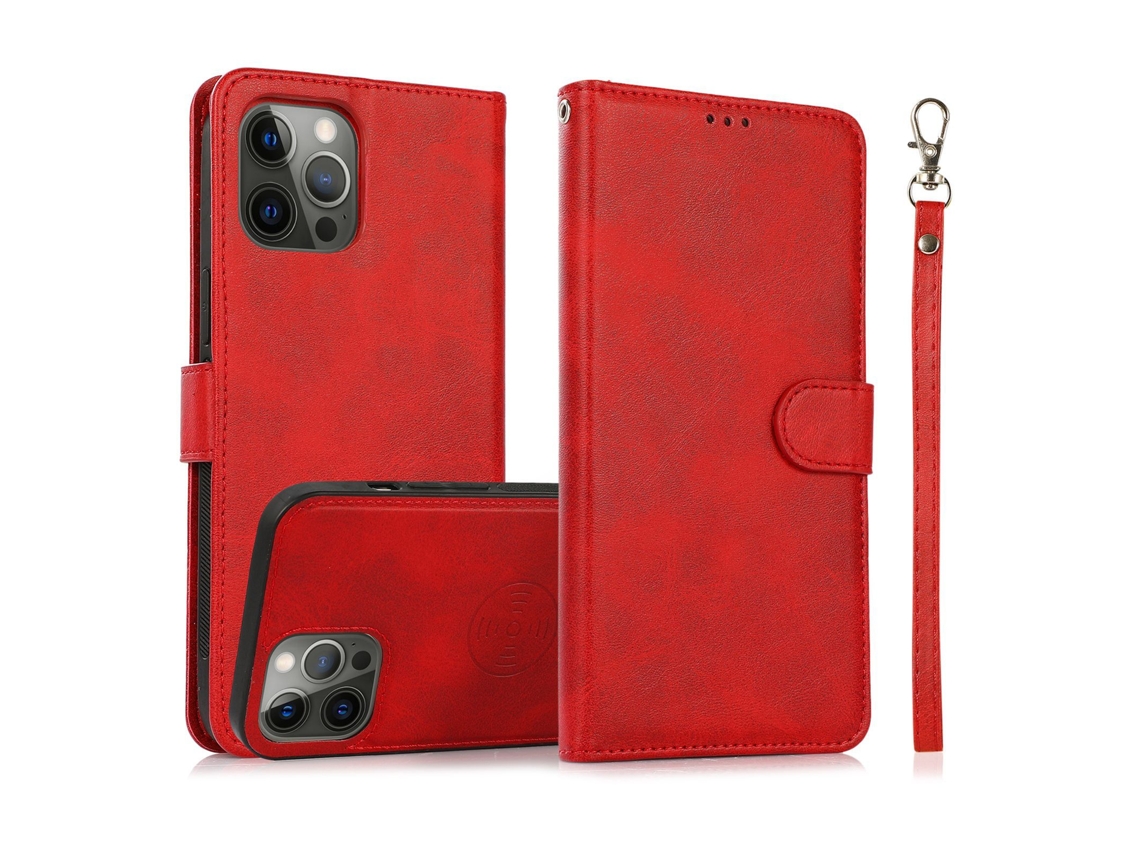 Capa Para Celular Com Estampa De Couro De Bezerro, Estilo Carteira 2 Em 1.vermelho, Iphone 17