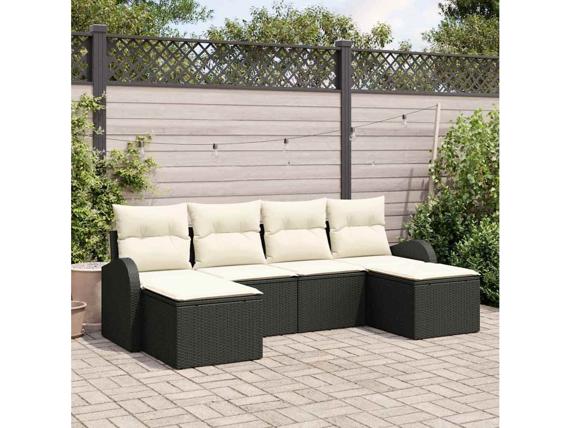 Vidaxl Conjunto de Sofá de Jardim 6 Pcs Preto Rattan de Polipropileno