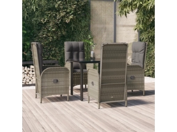 Vidaxl 5 Pcs Conjunto Jantar Jardim C/ Almofadões Vime Pe Preto/cinza